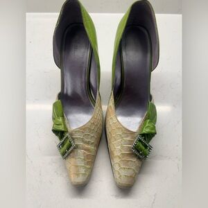 Chic Green and Cream Heels